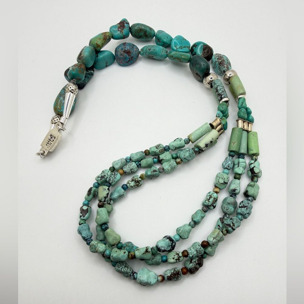 26" Revived sterling silver and‎ TURQUOISE necklace w/ VTG TAXCO clasp!